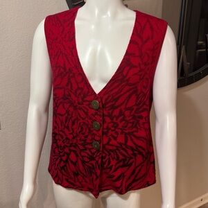 Coldwater Creek Crimson Abstract Floral  Wool Knit Sweater Vest (Sz 14-16)